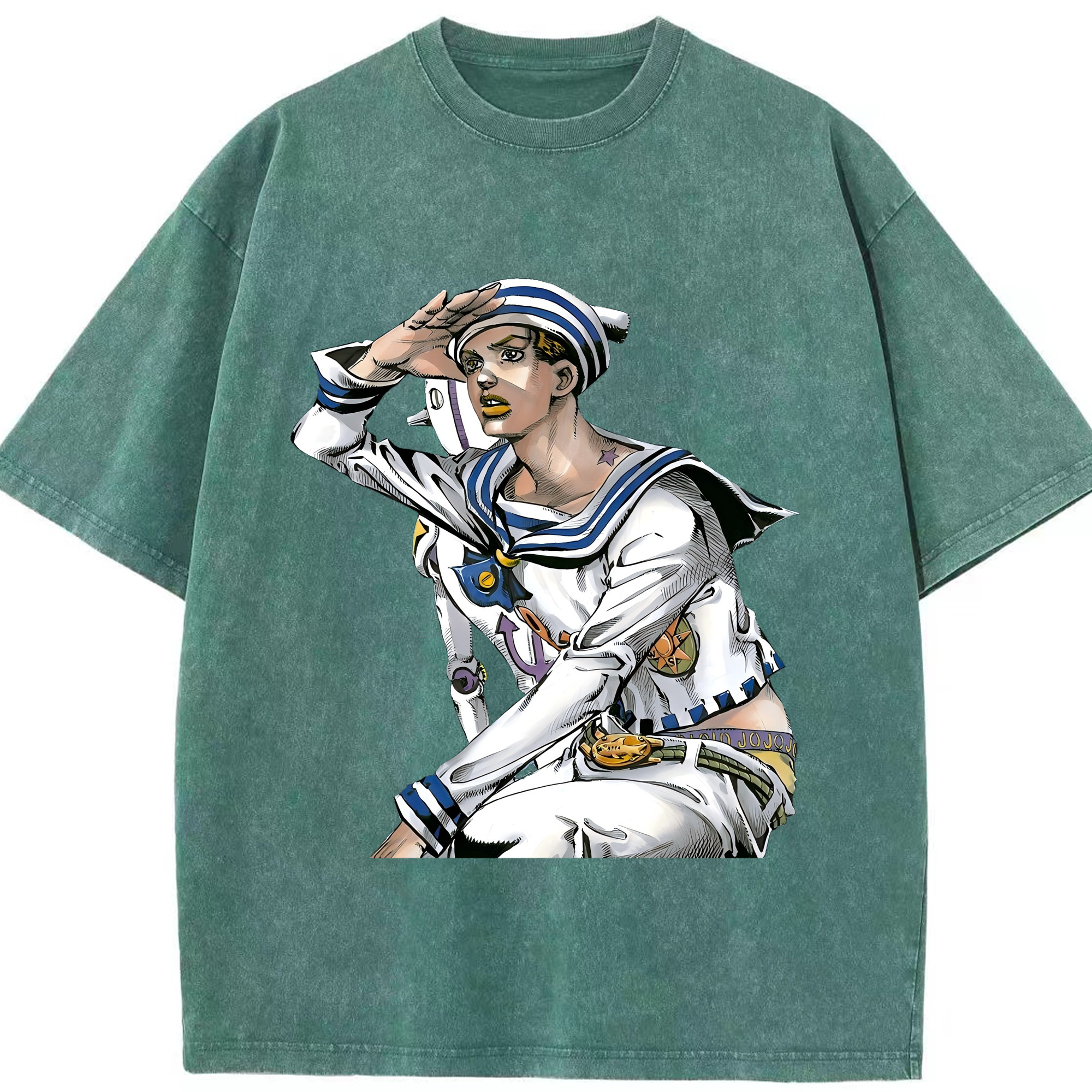 （画像用） ジョジョの奇妙な冒険 東方定助 JoJo's Bizarre Adventure Higashikata Josuke 綿100% ヴィンテージ風 半袖Tシャツ（フロントプリント）